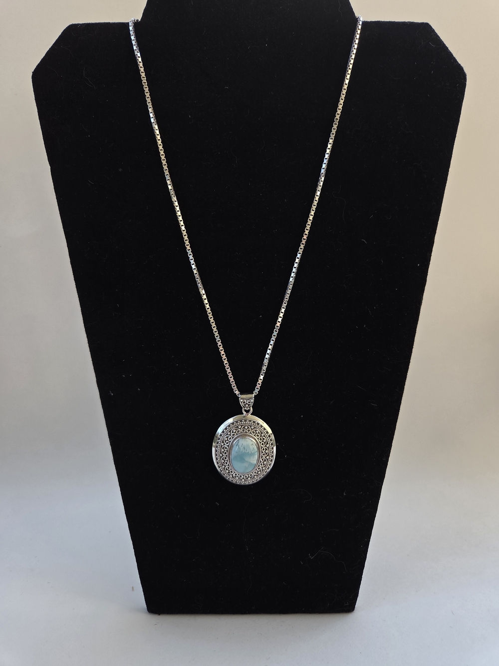 Sterling Silver Balterling Silver Pendant Necklace With Blue Larimar Stone